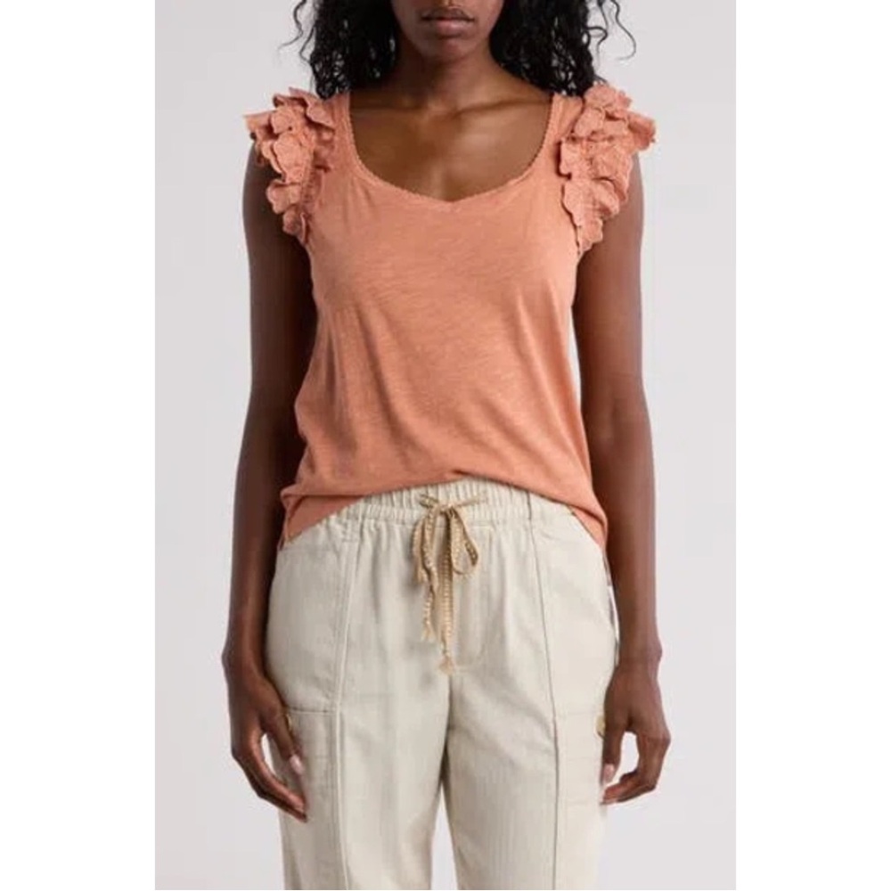Democracy Peach Ruffle-Sleeve Tank Top